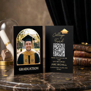 Visite Carte de remise de diplôme Black & Gold College Fu