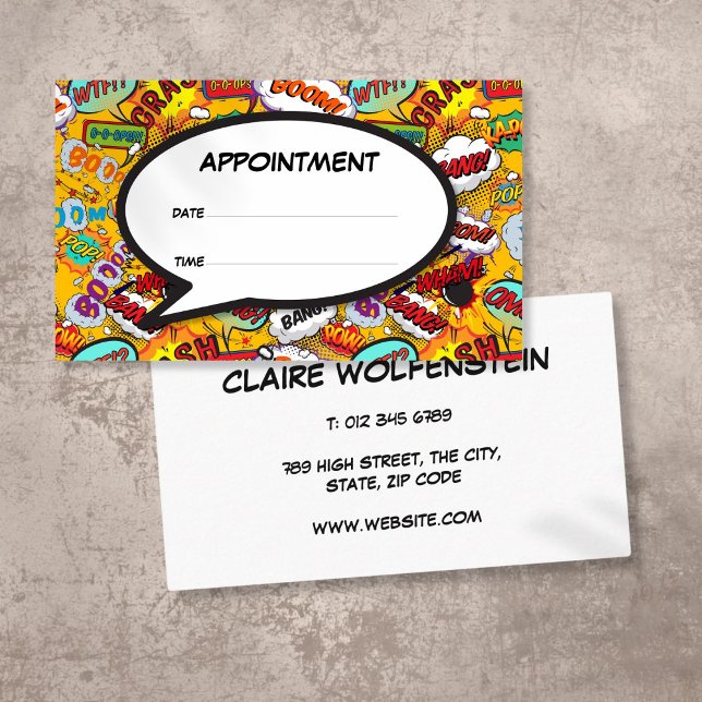 Visite Carte de rendez-vous de bulle de texte de bande de (Fun Comic Book Speech Bubble Appointment Card)