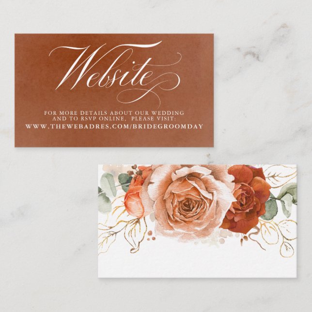 Visite Carte de site Web Mariage Floral Terracotta (Devant / Derrière)