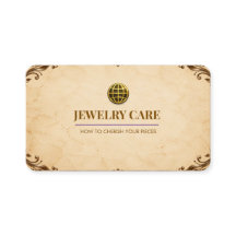 Carte de soins pour bijoux en bronze et parchemin 