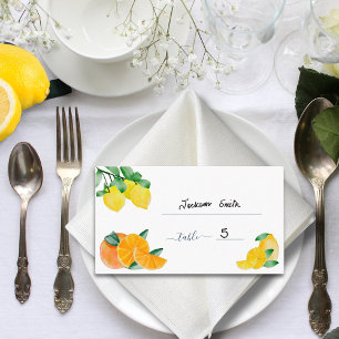 Visite Carte de table de mariage au citron et à l'orange