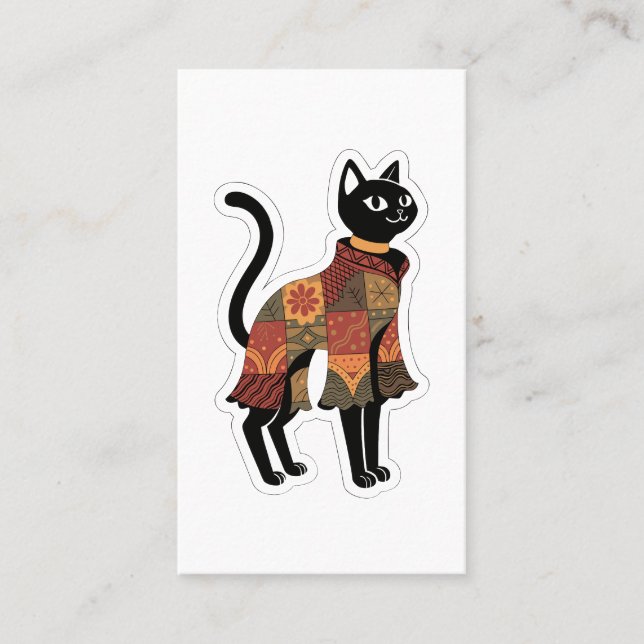 Visite Carte de vœux chat noir patchwork Boho (Devant)