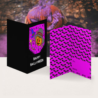 Visite Carte d'échange de Citrouille Horn Bat Halloween