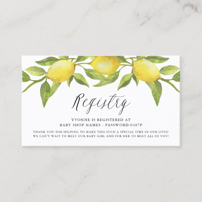 Visite Carte d'enregistrement de l'aquarelle Lemon Greene (Devant)