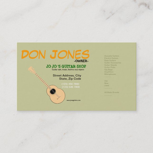 Visite Carte d'industrie musicale de magasin de guitare (Devant)