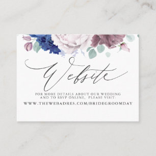 Visite Carte du site Web Mariage Floral bleu de la Marine
