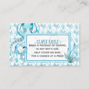 Visite Carte Raffin de Baby shower octopus bleu mou