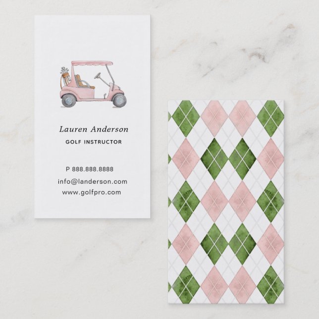 Visite Chariot de golf rose et carte professionnelle de p (Devant / Derrière)
