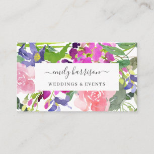 Visite Chic Bright Watercolor Floral Blush Carte de visit