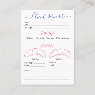 Visite Client d'extension Eyelash Formulaire de Carte de
