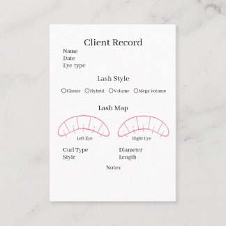 Visite Client d'extension Eyelash Formulaire de Carte de