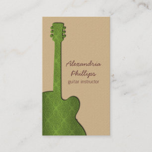 Visite Damask Guitar Music Carte de visite, Olive Green