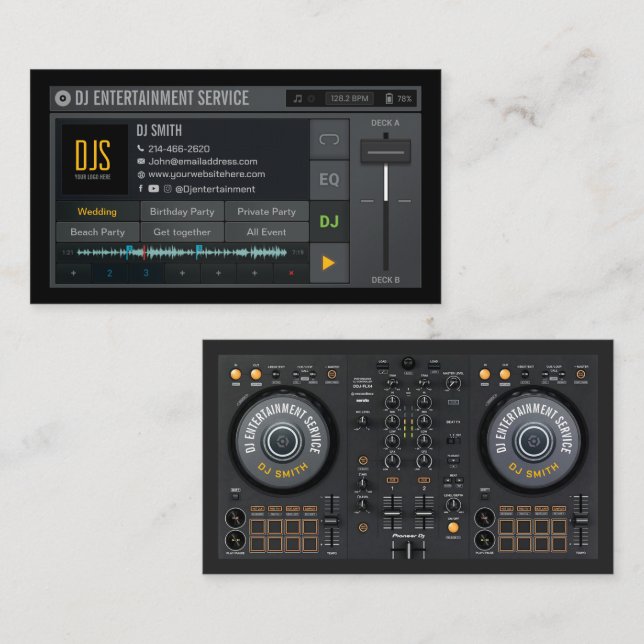 Visite DJ Carte de visite, DJ Event Service, Animation (Devant / Derrière)