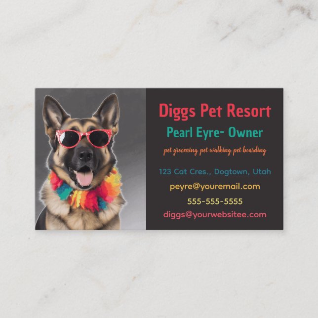 Visite Editable German Shepherd Pet Resort Carte de visit (Devant)