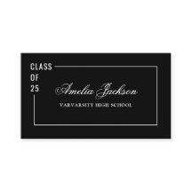 Élégant Noir Blanc Classe De 25 Diplômés Carte Nom