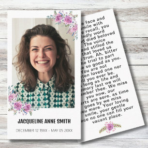 Visite Floral Custom Photo Funeral Carte de prière commém