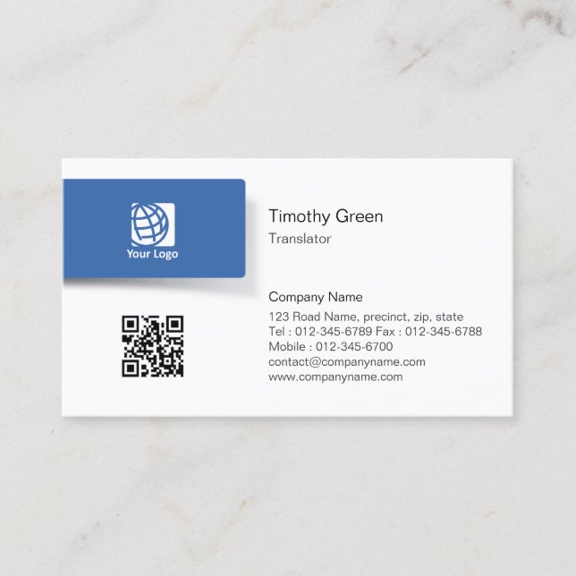 Visite Logo de l'onglet bleu du traducteur Carte de visit (Devant)