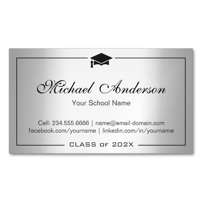 Visite Magnétique Carte de nom de graduation Silver Metallic (devant)