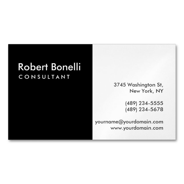 Visite Magnétique Noir Blanc Plain Moderne Consultant Carte de visit (devant)