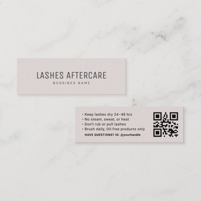 Visite Mini Carte d'instructions de soins après cils avec code (Devant / Derrière)