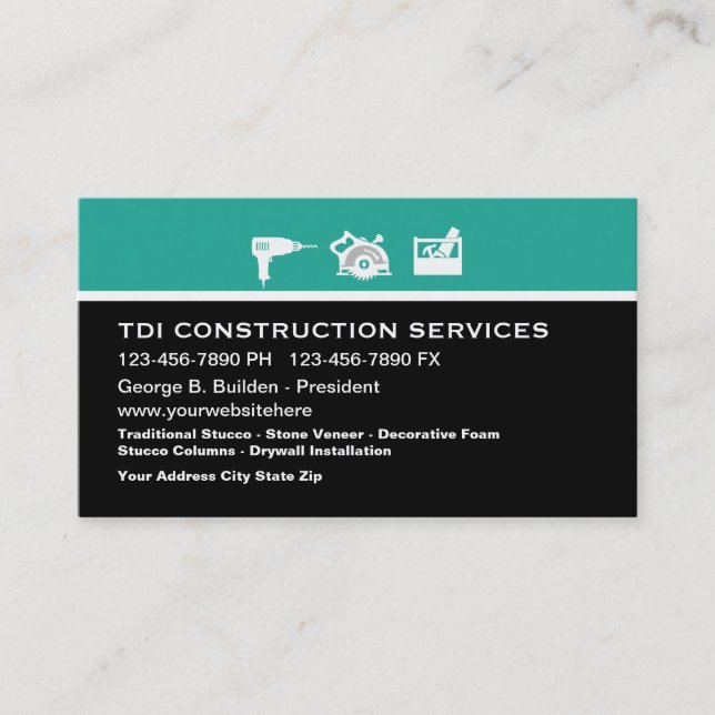 Visite Modèle de carte d'entreprise de construction (Devant)