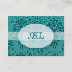 Visite Monogramme, turquoise carte de chubby damassé