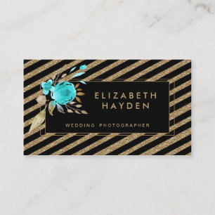 Visite parties scintillant d'or turquoise Floral carte de