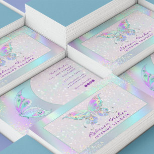 Visite Pastel Rainbow Holographic Butterfly Carte de visi