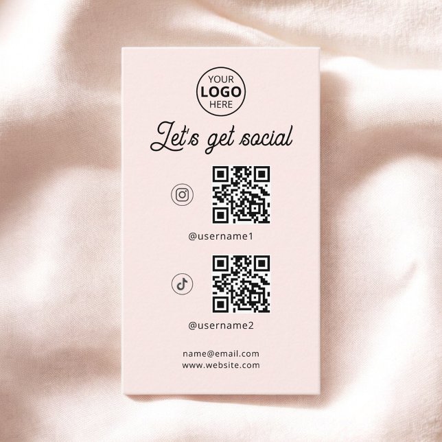 Visite QR Code Social Media Logo Blush Pink Carte de visi (Créateur téléchargé)