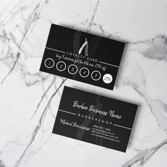 Visite Razor Barber Coiffure Coiffeur Carte de Fidélité (Razor Barber Coiffure Hairdresser Discount Loyalty Business Card)