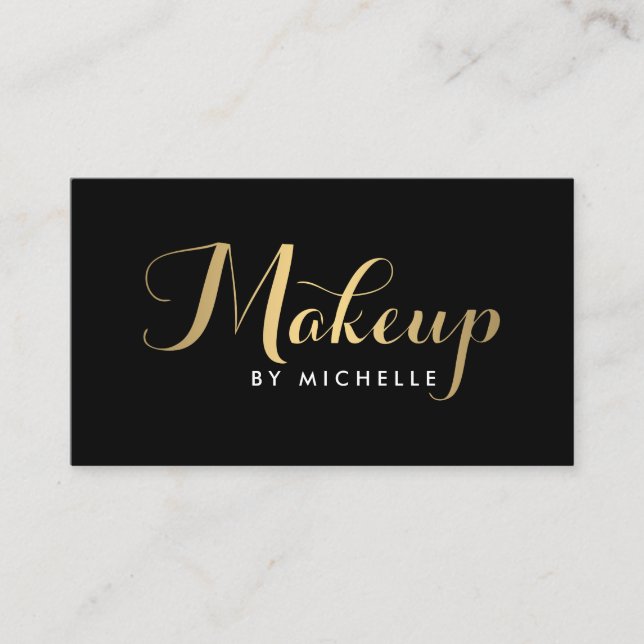 Visite Script de maquillage Glam Texte Gold/Black Carte d (Devant)