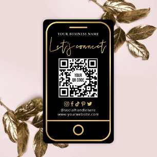 Visite Tag Us Social Media Black & Gold QR Carte de visit