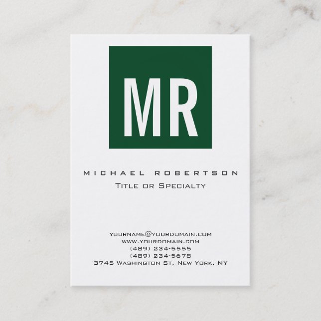 Visite Trend Up Forest Green Monogram White Carte de visi (Devant)