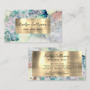 Visite Turquoise aquarelle fausse feuille d'or carte de v