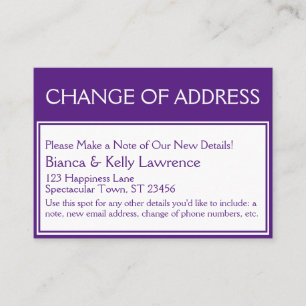 Visite Violet profond sur blanc Carte de changement d'adr