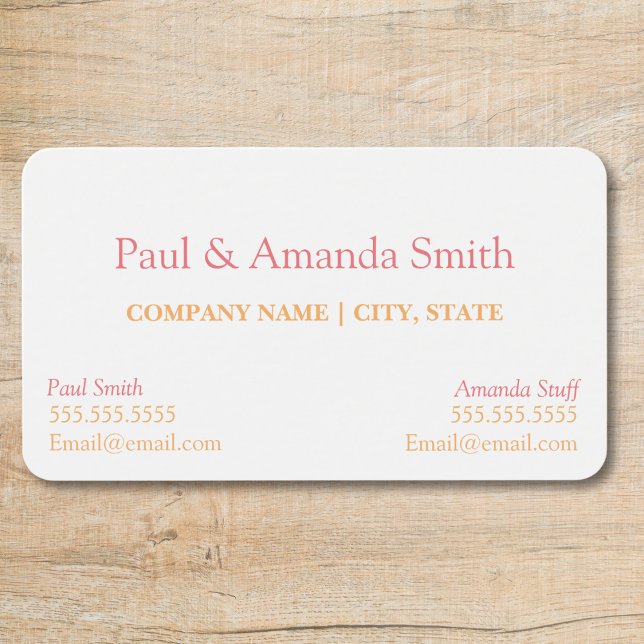 Visitenkarte - 2 Namen (business card with slot for two names Rounded corners Pink and Orange text, two contacts)