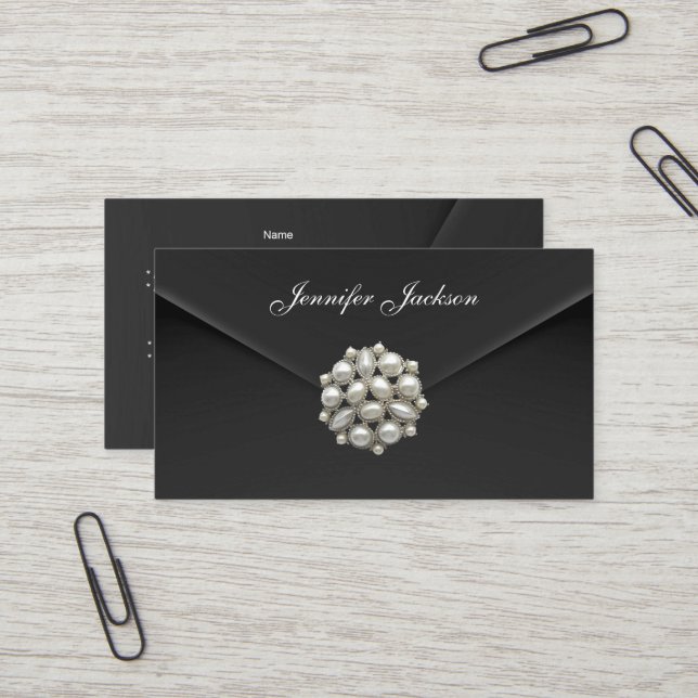 Visitenkarte Business Black Velvet Pearl Jewel (Vorderseite/Rückseite Beispiel)