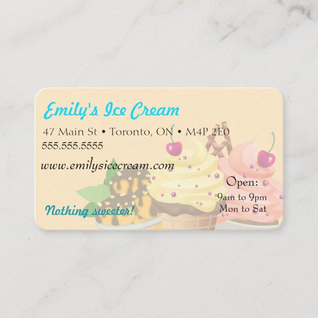 Visitenkarte, dekorative Eiscreme Visitenkarte (Vorderseite)