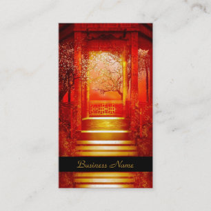 Visitenkarte Elegante asiatische Szene Gold Rot