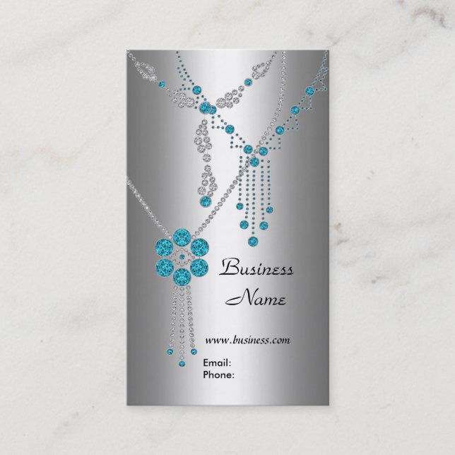 Visitenkarte Elegante Blue Juwelen auf Silber (Vorderseite)