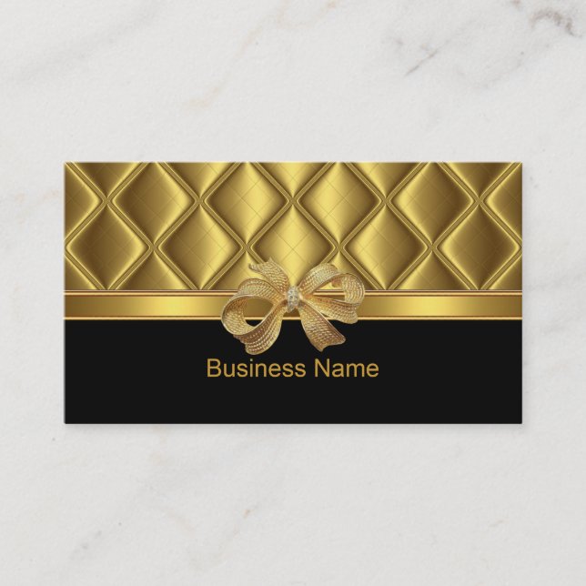Visitenkarte Elegante Gold Bow Tile Schwarz (Vorderseite)