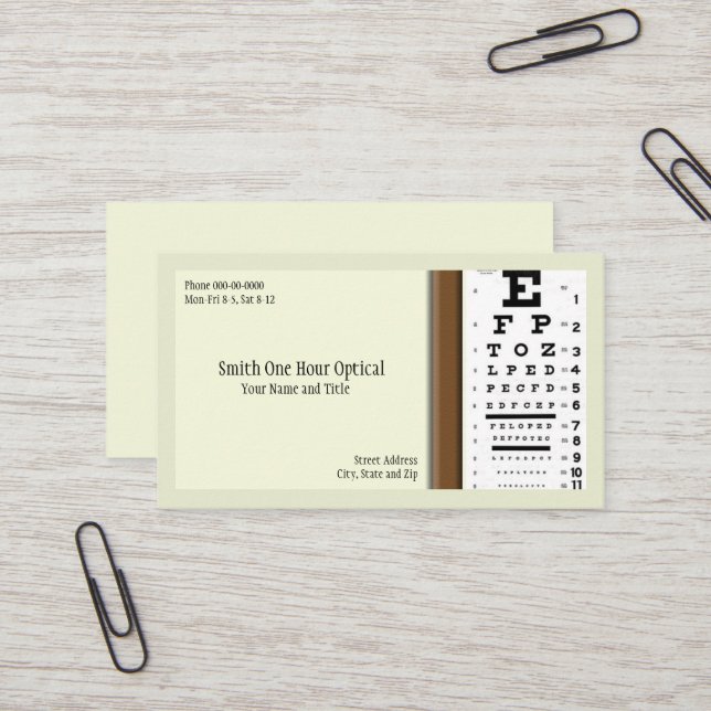 Visitenkarte für Optometristen (Vorderseite/Rückseite Beispiel)