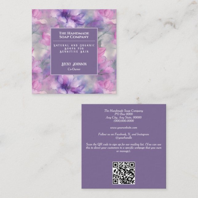 Visitenkarte für Rosa und violette Blumen (Vorne/Hinten)