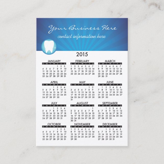Visitenkarte-Kalender 2015 zahnmedizinisch Visitenkarte (Vorderseite)