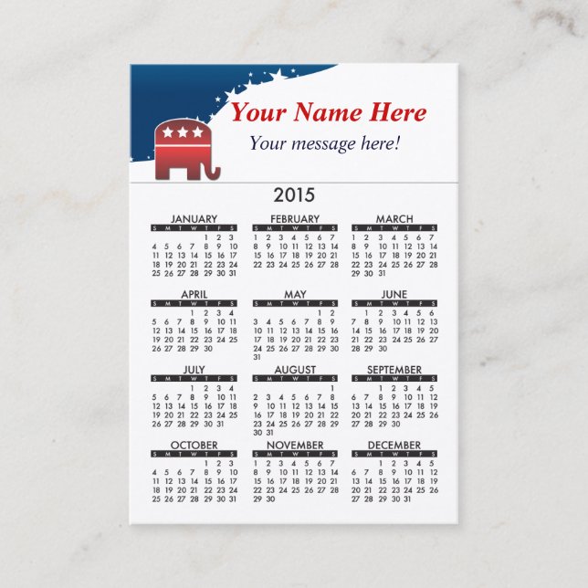 Visitenkarte-Kalender-Elefant-Republikaner 2015 Visitenkarte (Vorderseite)