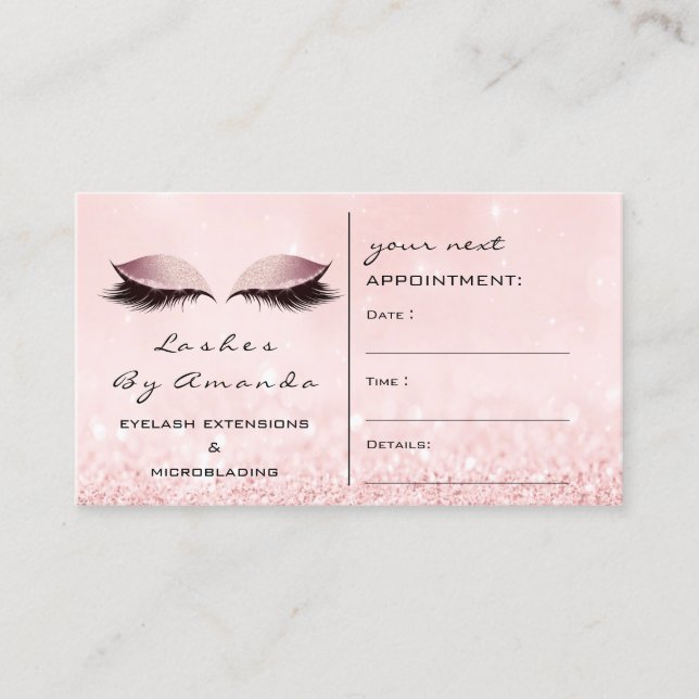 Visitenkarte Makeup Artist Grau Pink Lashes Terminkarte (Vorderseite)