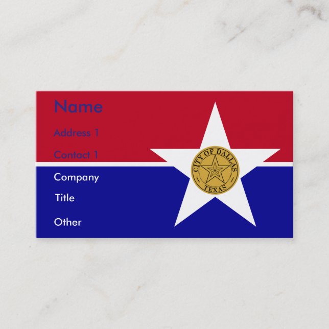 Visitenkarte mit Flagge von Dallas, USA. (Vorderseite)