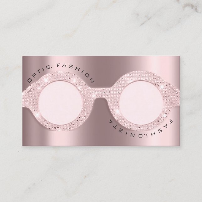 Visitenkarte Optische Rose Glitzer Metallbrille Telefonnummerkarte (Vorderseite)