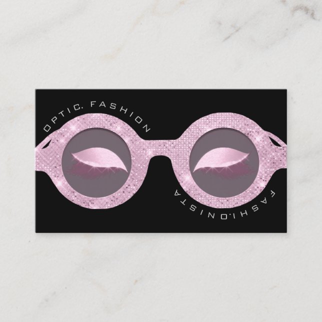 Visitenkarte Optische Rose Glitzer Schwarze Brille Telefonnummerkarte (Vorderseite)