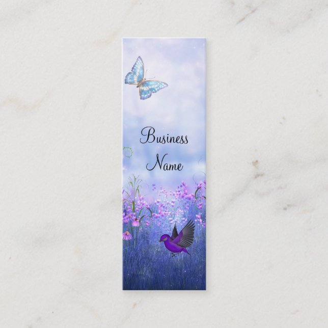 Visitenkarte Purple Flowers Birds Skinny (Vorderseite)